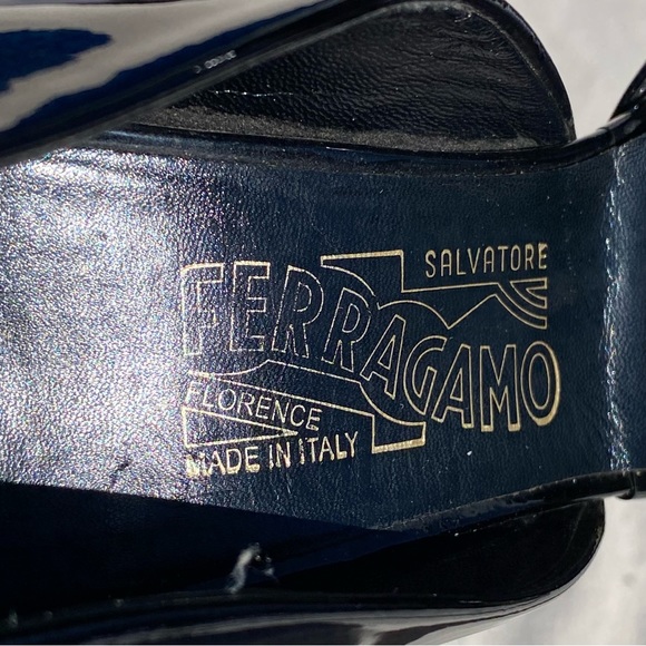 Ferragamo VINTAGE Patent Leather Peep Toe High Heels - Picture 5 of 15